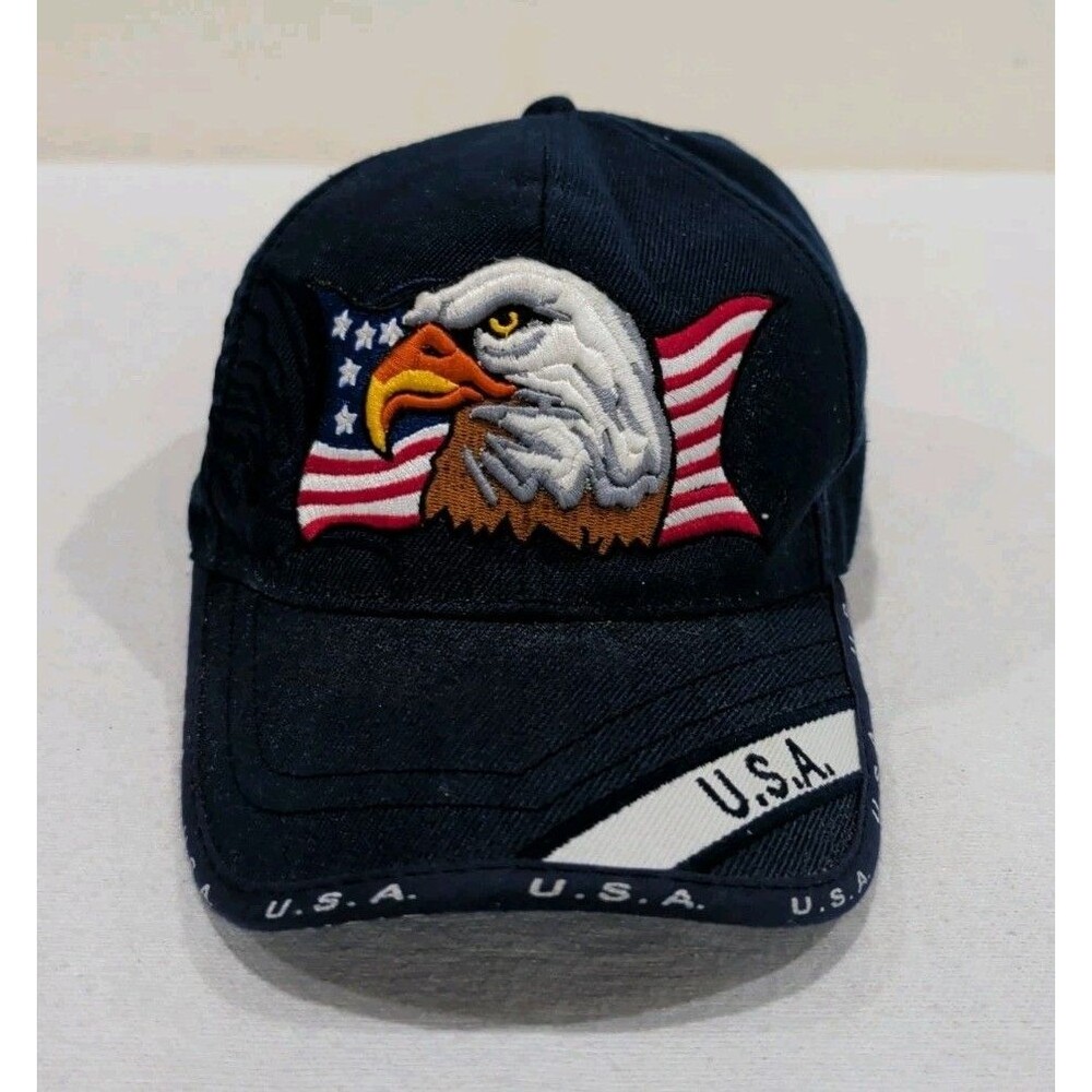 Bald Eagle USA Embroidered Blue Hat Cap Vintage Patriotic Strapback Adjustable